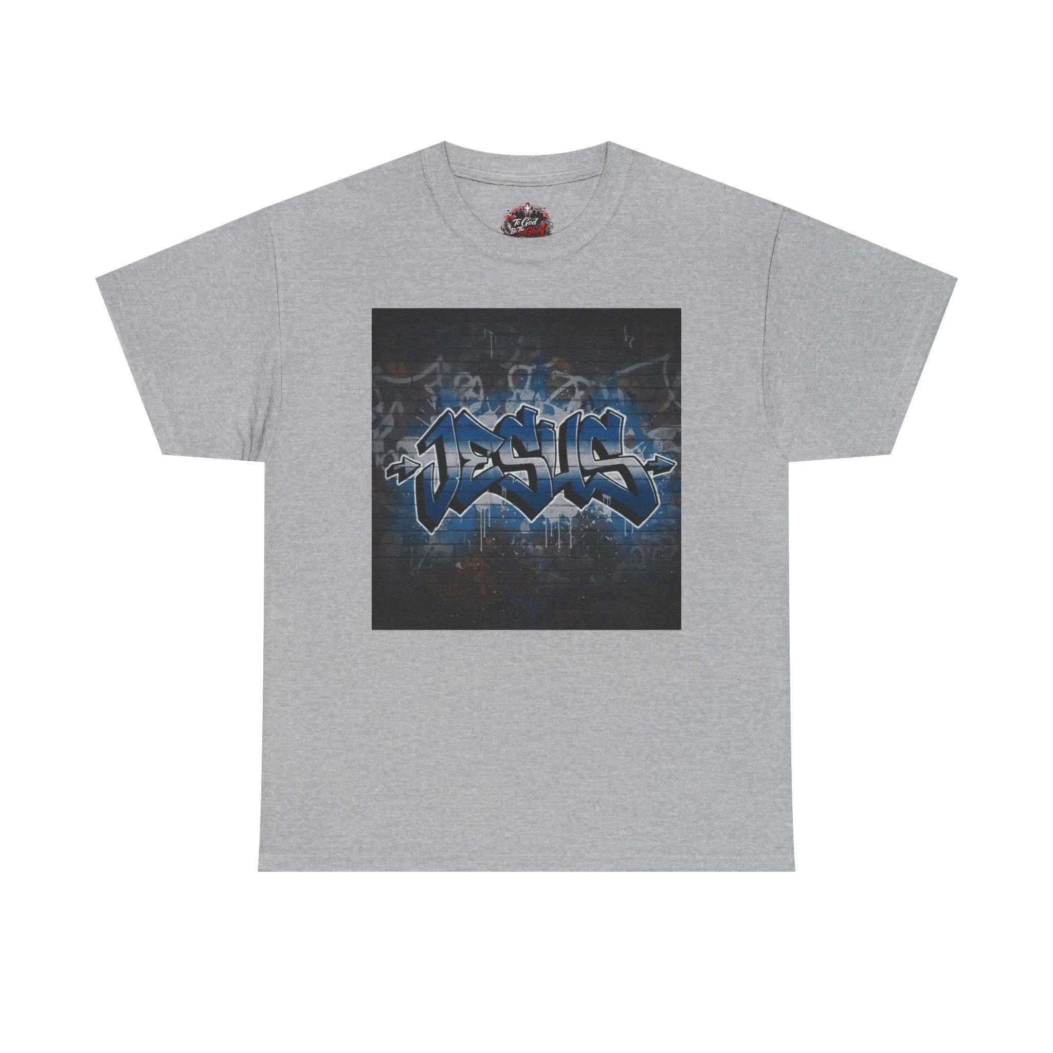 Graffiti Style Jesus Religious Tee T-Shirt Printify Sport Grey S
