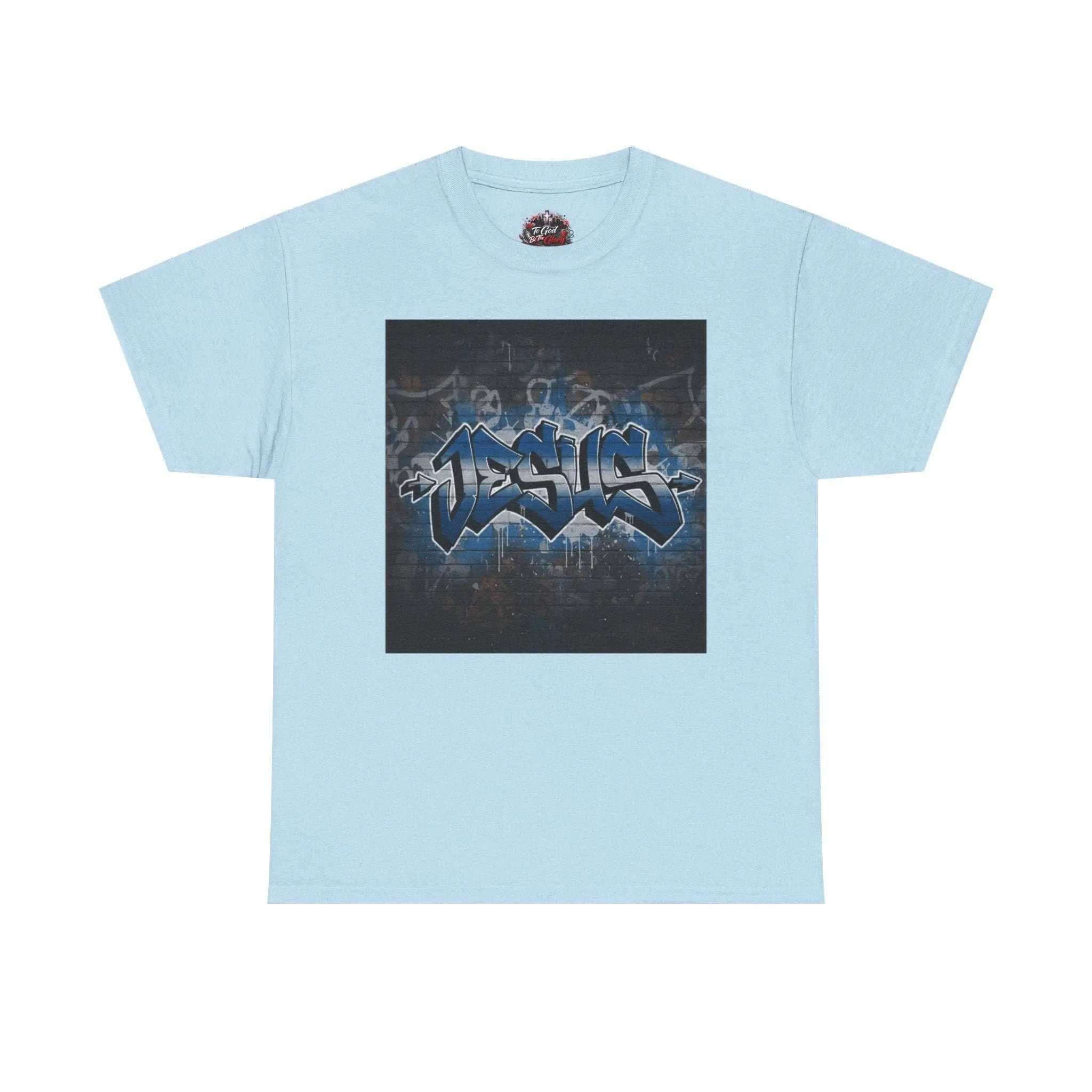 Graffiti Style Jesus Religious Tee T-Shirt Printify Light Blue S