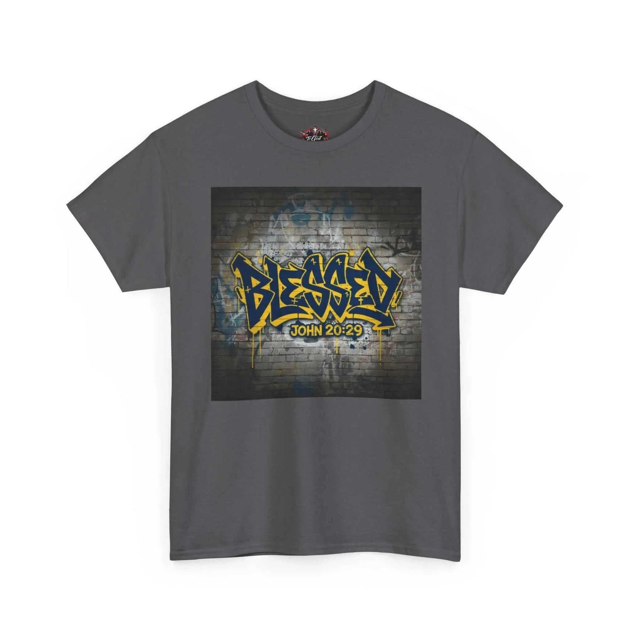 Blessed Graffiti T-Shirt — "Blessed" John 20:29 Christian Faith Tee T-Shirt Printify