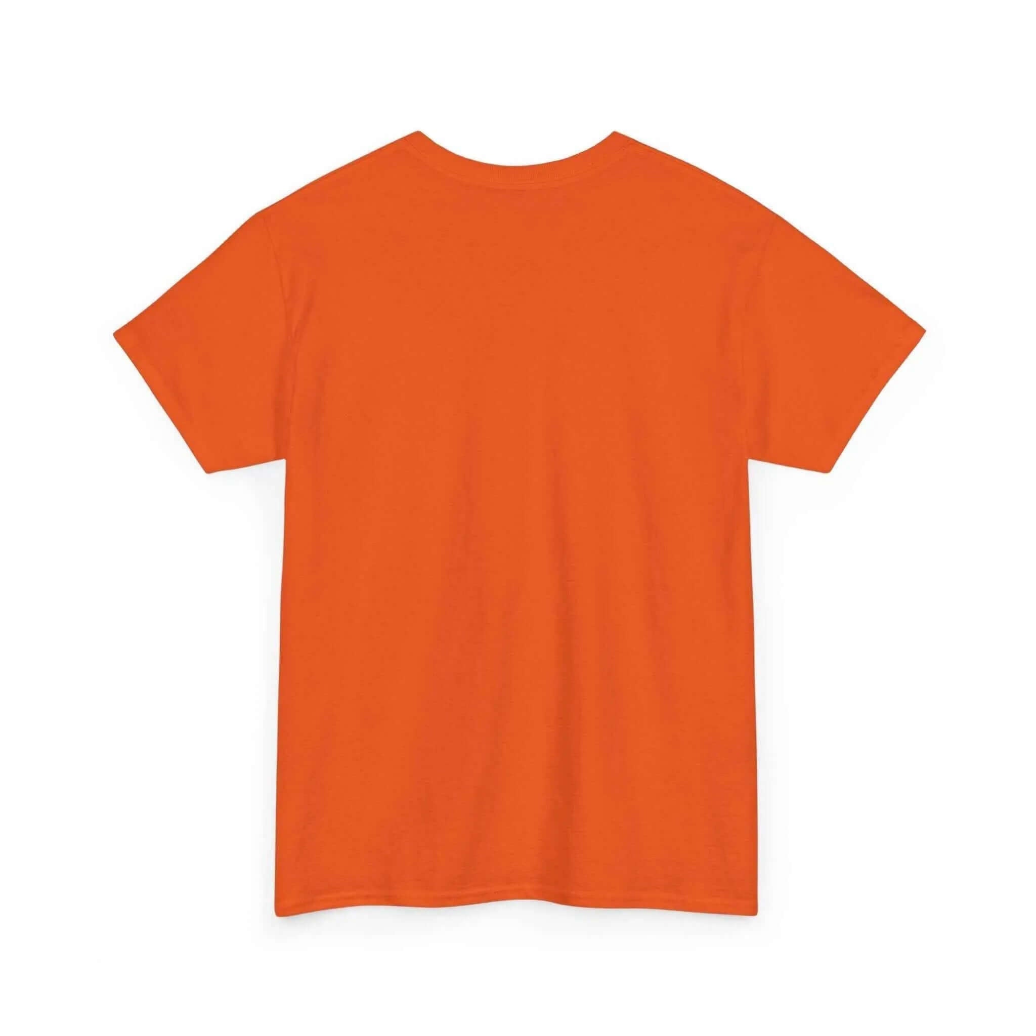 Back view of an orange t-shirt, showcasing its classic fit and medium-weight cotton fabric.