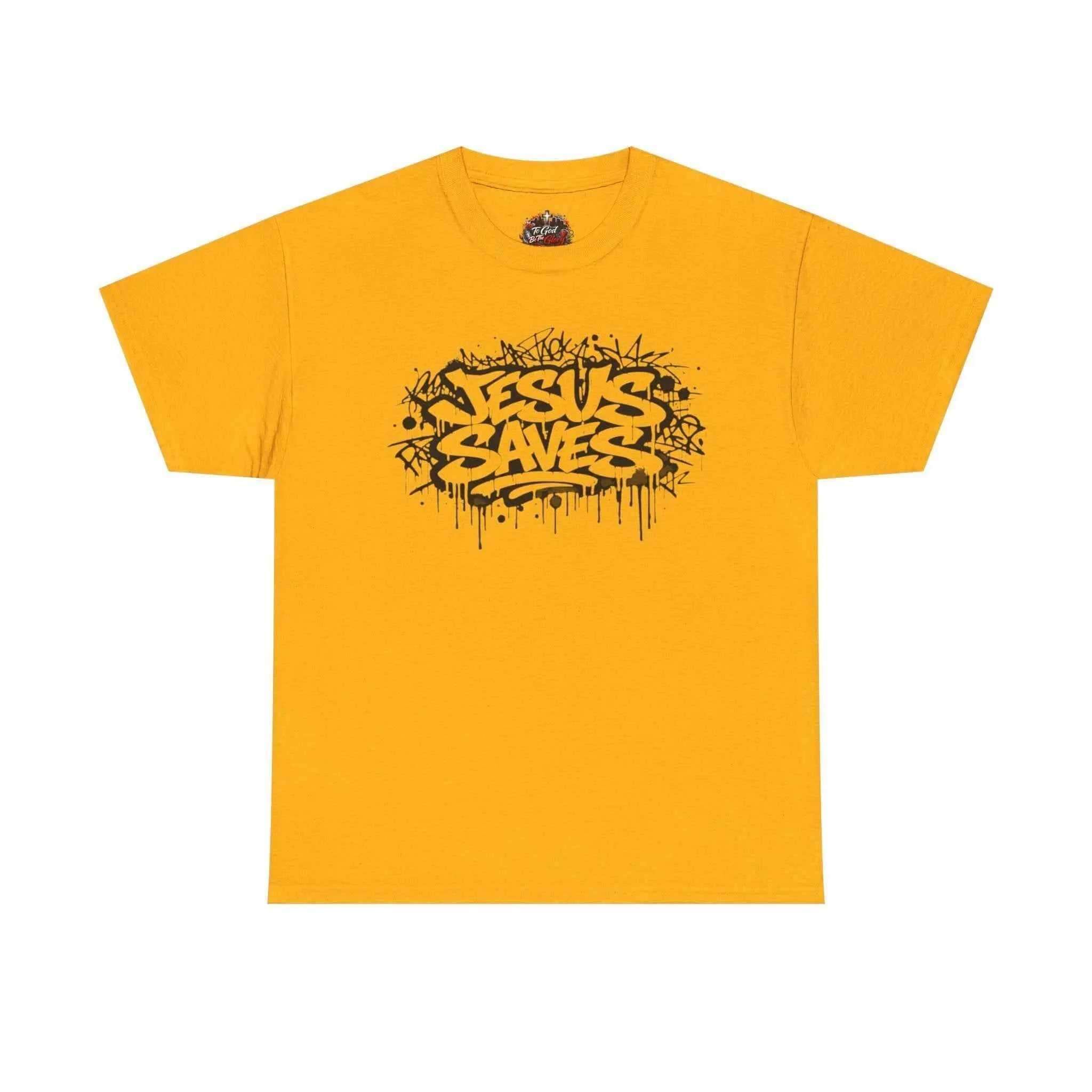 Jesus Saves Graffiti T-Shirt T-Shirt Printify Gold S