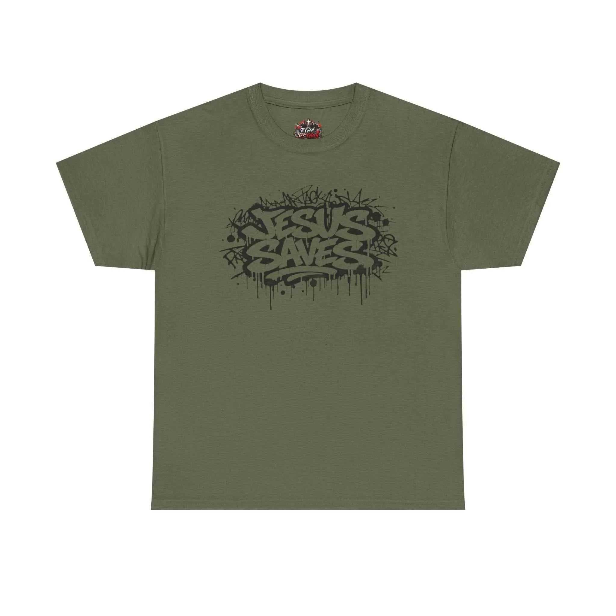 Jesus Saves Graffiti T-Shirt T-Shirt Printify Military Green S