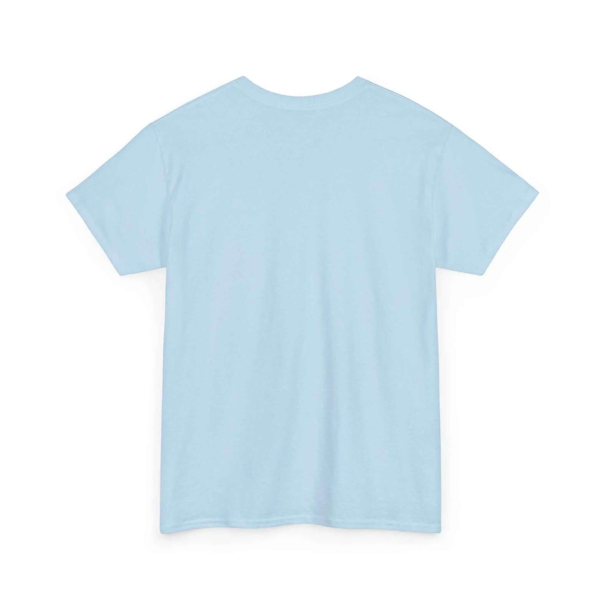 Back view of YHWH Marble Text T-Shirt — Minimalist Religious Faith Tee in Light Blue color.