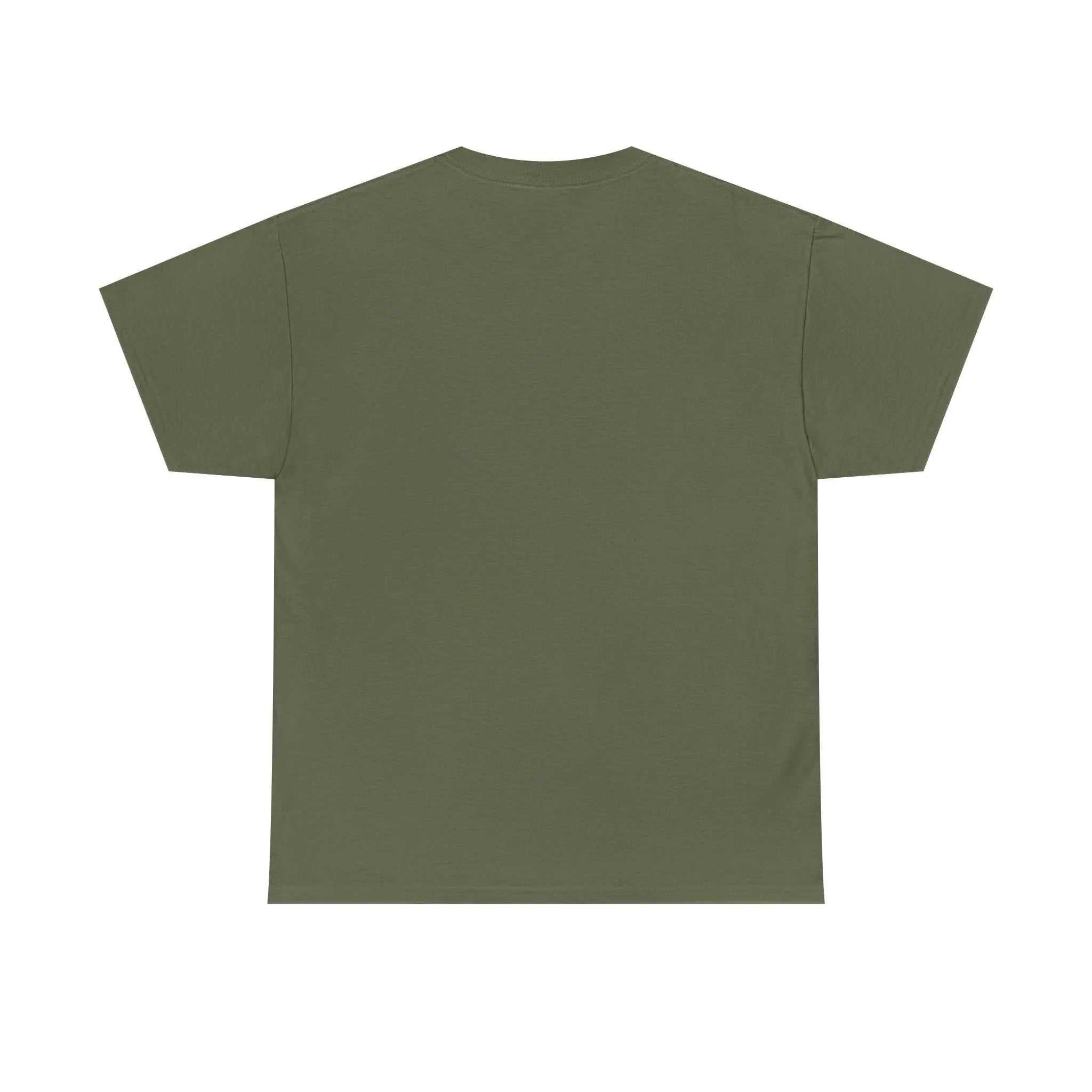 Back view of All For His Glory TShirt — Christian Faith Graphic Tee in olive green.