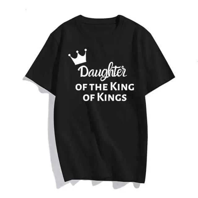 Christian T-Shirt Daughter of The King Letter Print T-shirt To God be The Glory Creations Black-3461 S Females