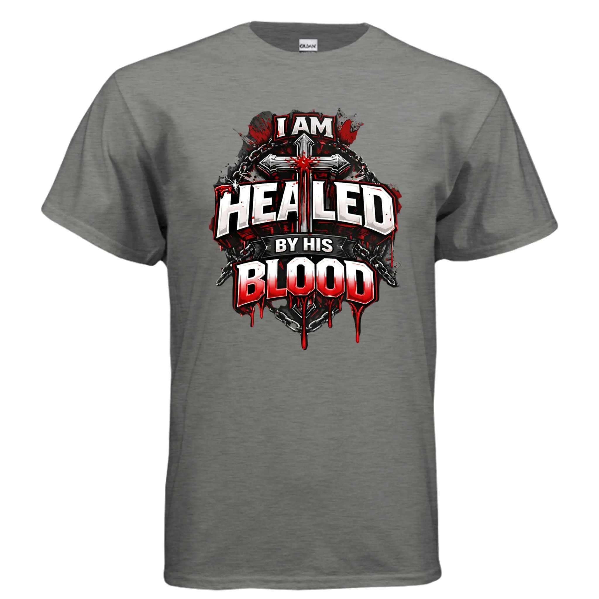 Healed by His Blood T-Shirt To God be The Glory Creations GRAPHITE HEATHER S