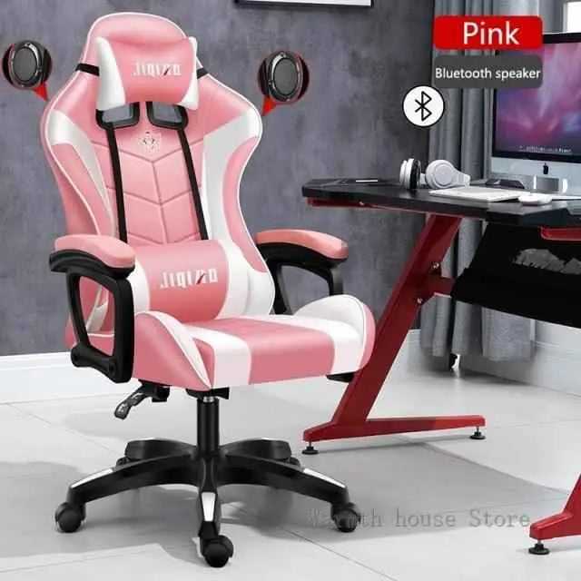 High quality gaming chair RGB light office chair in pink color with Bluetooth speaker