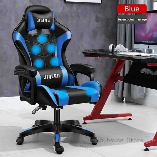 High quality gaming chair RGB light office chair with blue accents and ergonomic design for comfort.