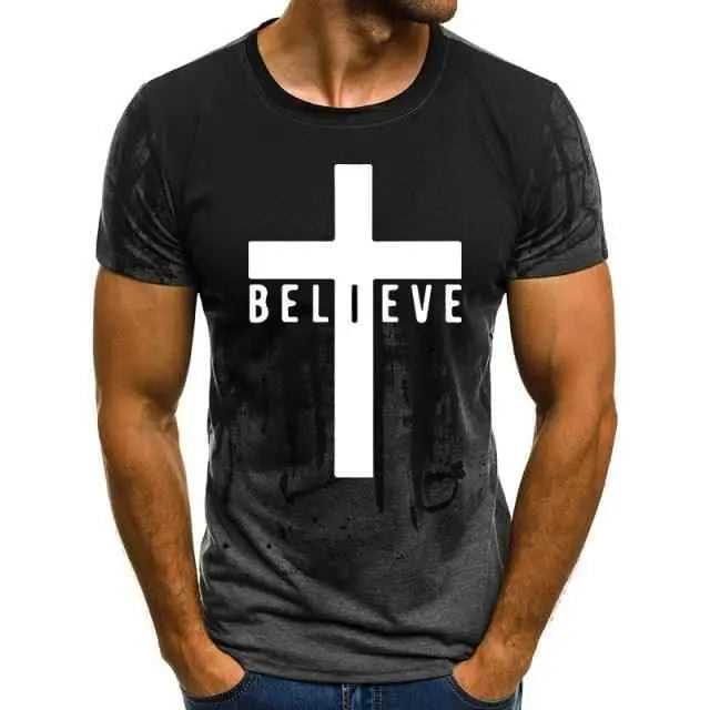 I Believe God Christian Men Soft T-shirt To God be The Glory Creations Dark Grey 4XL