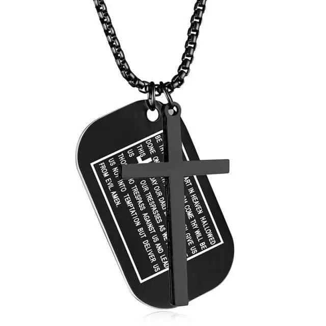 Military Style Dog Tags Cross Pendant Necklace To God be The Glory Creations Black 1 52cm