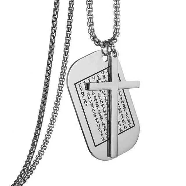 Military Style Dog Tags Cross Pendant Necklace To God be The Glory Creations Silver 1 52cm