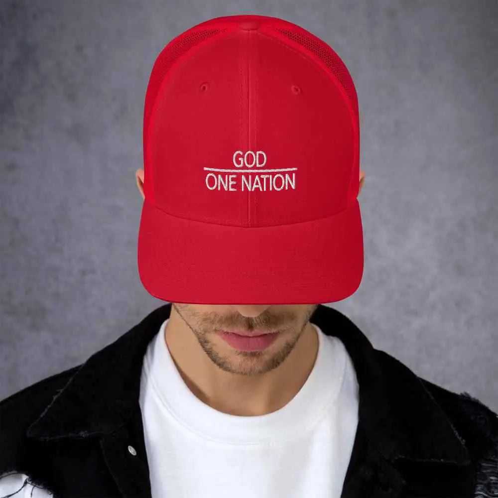One Nation Trucker Cap Religious To God be The Glory Creations Red