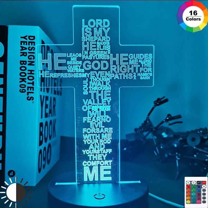 The Holy Bible Psalm Poem Christian Cross Led Night Light To God be The Glory Creations
