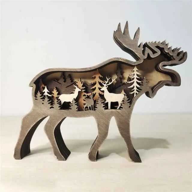Wooden Hollowed Small Elk and Brown Bear LED Light To God be The Glory Creations Elk