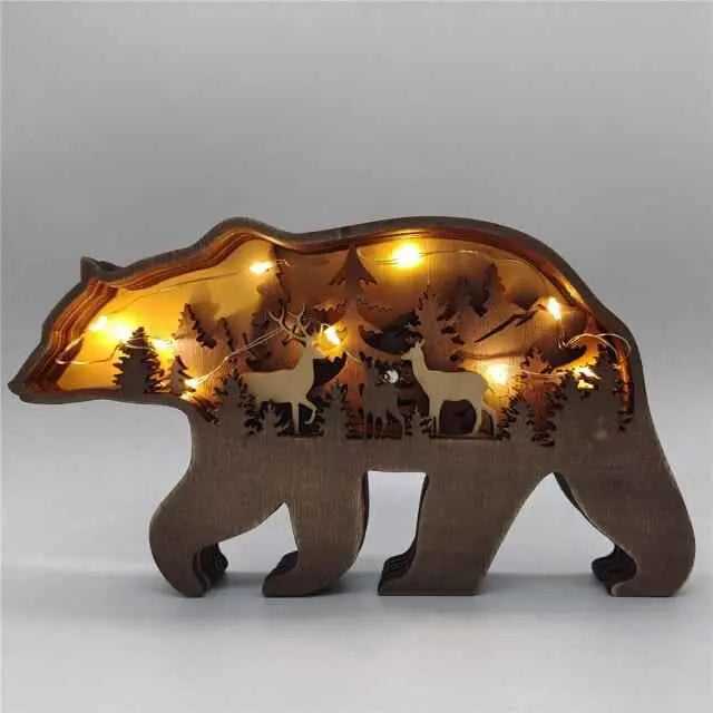 Wooden Hollowed Small Elk and Brown Bear LED Light To God be The Glory Creations Bear with Light