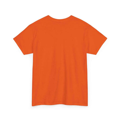 Back view of YHWH Marble Text T-Shirt — Minimalist Religious Faith Tee in vibrant orange color.