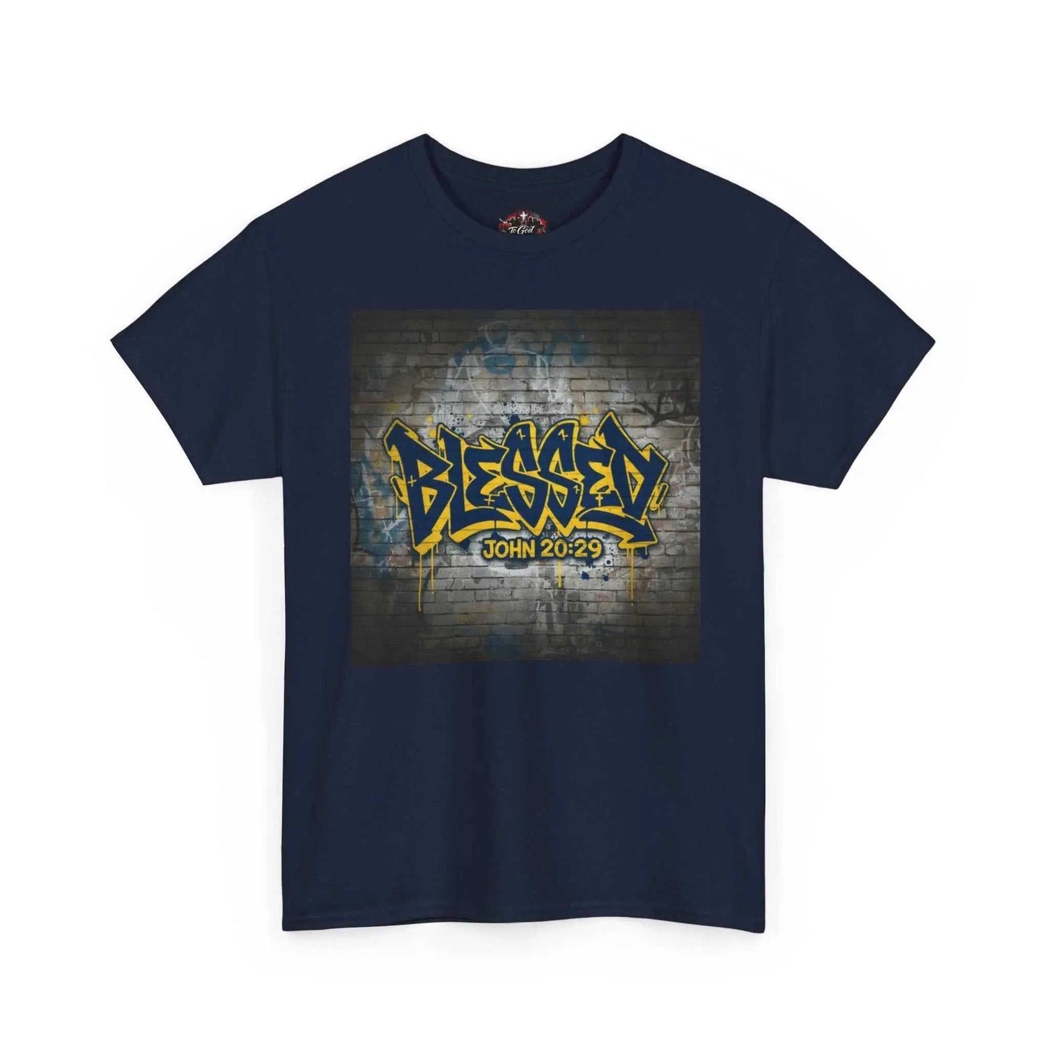 Blessed Graffiti T-Shirt — "Blessed" John 20:29 Christian Faith Tee T-Shirt Printify