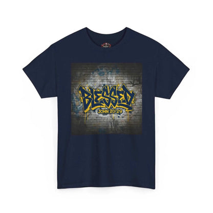Blessed Graffiti T-Shirt — "Blessed" John 20:29 Christian Faith Tee T-Shirt Printify