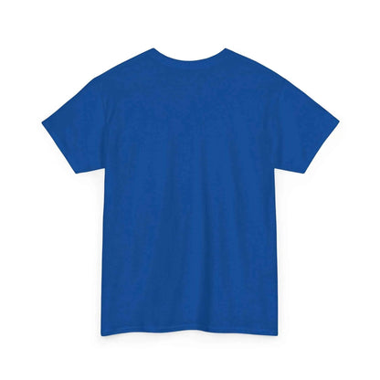 Back view of the Jesus Saves Graffiti T-Shirt in vibrant blue color, showcasing its classic fit and quality fabric.