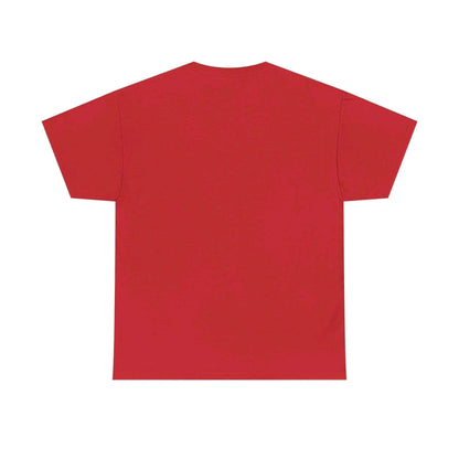 YHWH Marble Text T-Shirt — Minimalist Religious Faith Tee in red, showing back view of the high-quality cotton tee.