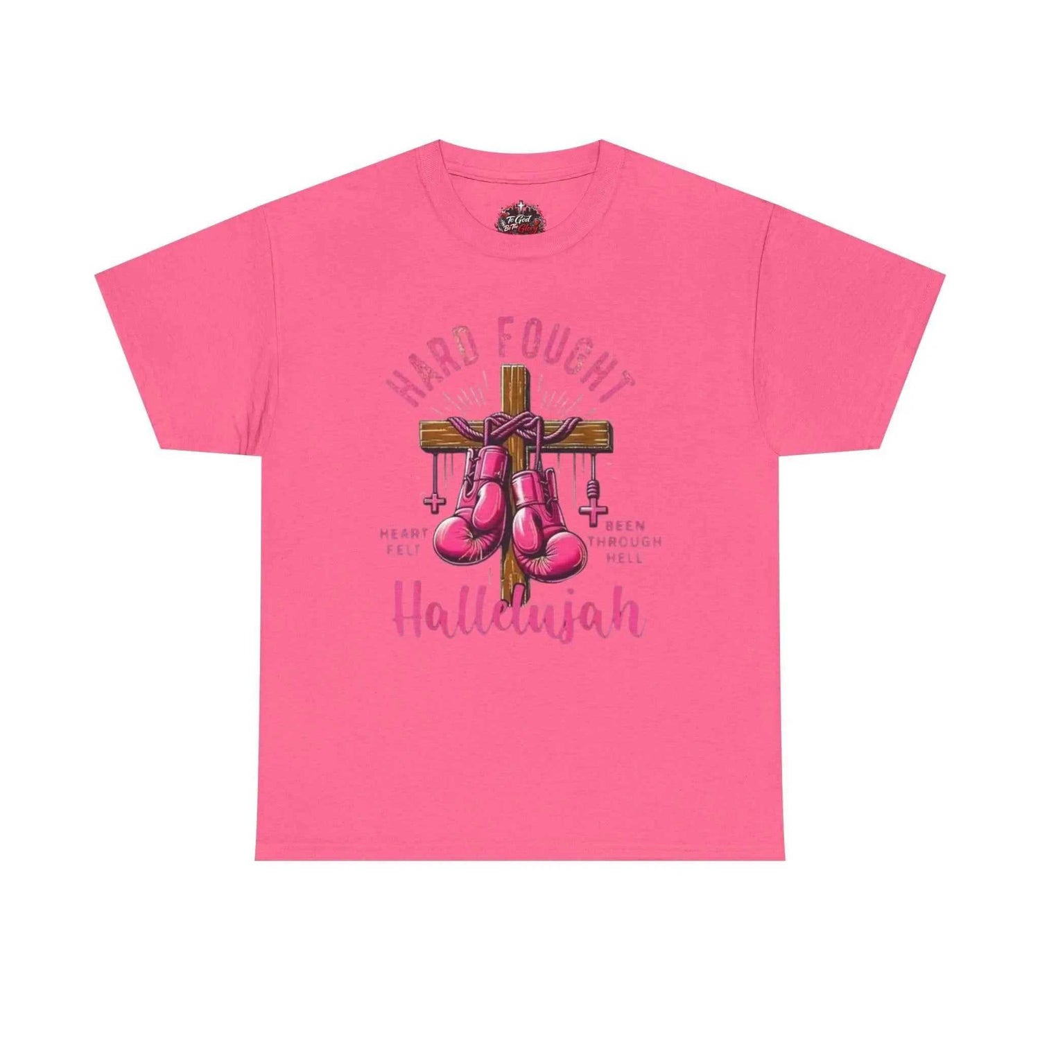 Hard fought Hallelujah Tee religious T-Shirt Printify Safety Pink S