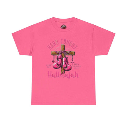 Hard fought Hallelujah Tee religious T-Shirt Printify Safety Pink S