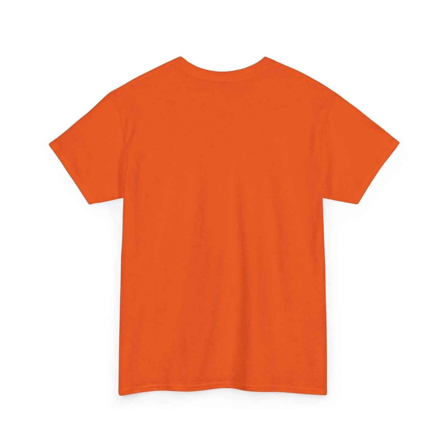 Back view of an orange t-shirt, showcasing its classic fit and medium-weight cotton fabric.