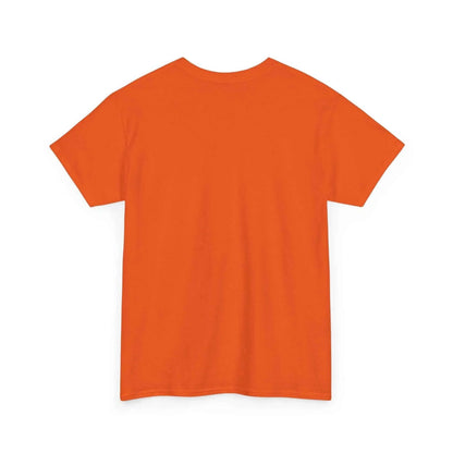 Back view of an orange t-shirt, showcasing its classic fit and medium-weight cotton fabric.