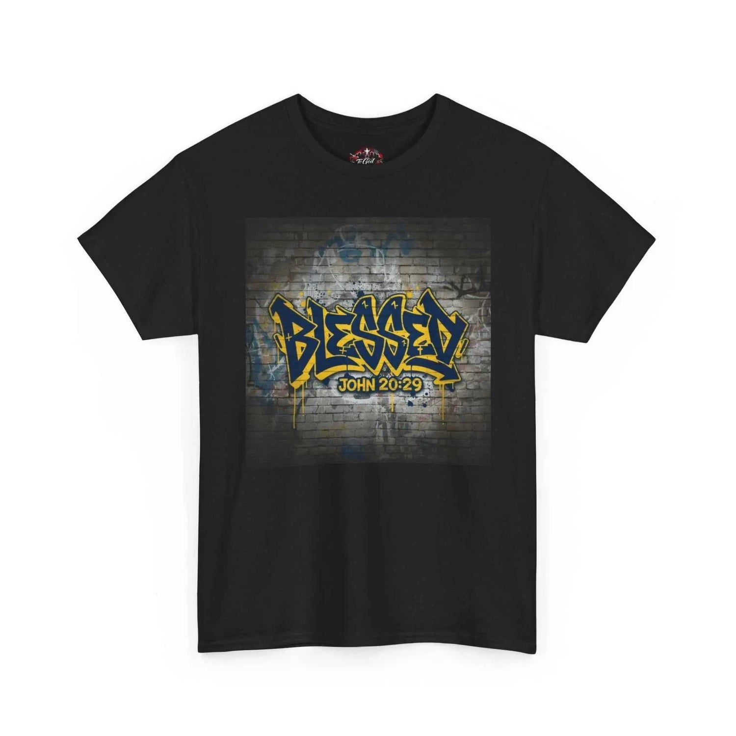 Blessed Graffiti T-Shirt — "Blessed" John 20:29 Christian Faith Tee T-Shirt Printify
