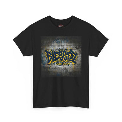 Blessed Graffiti T-Shirt — "Blessed" John 20:29 Christian Faith Tee T-Shirt Printify