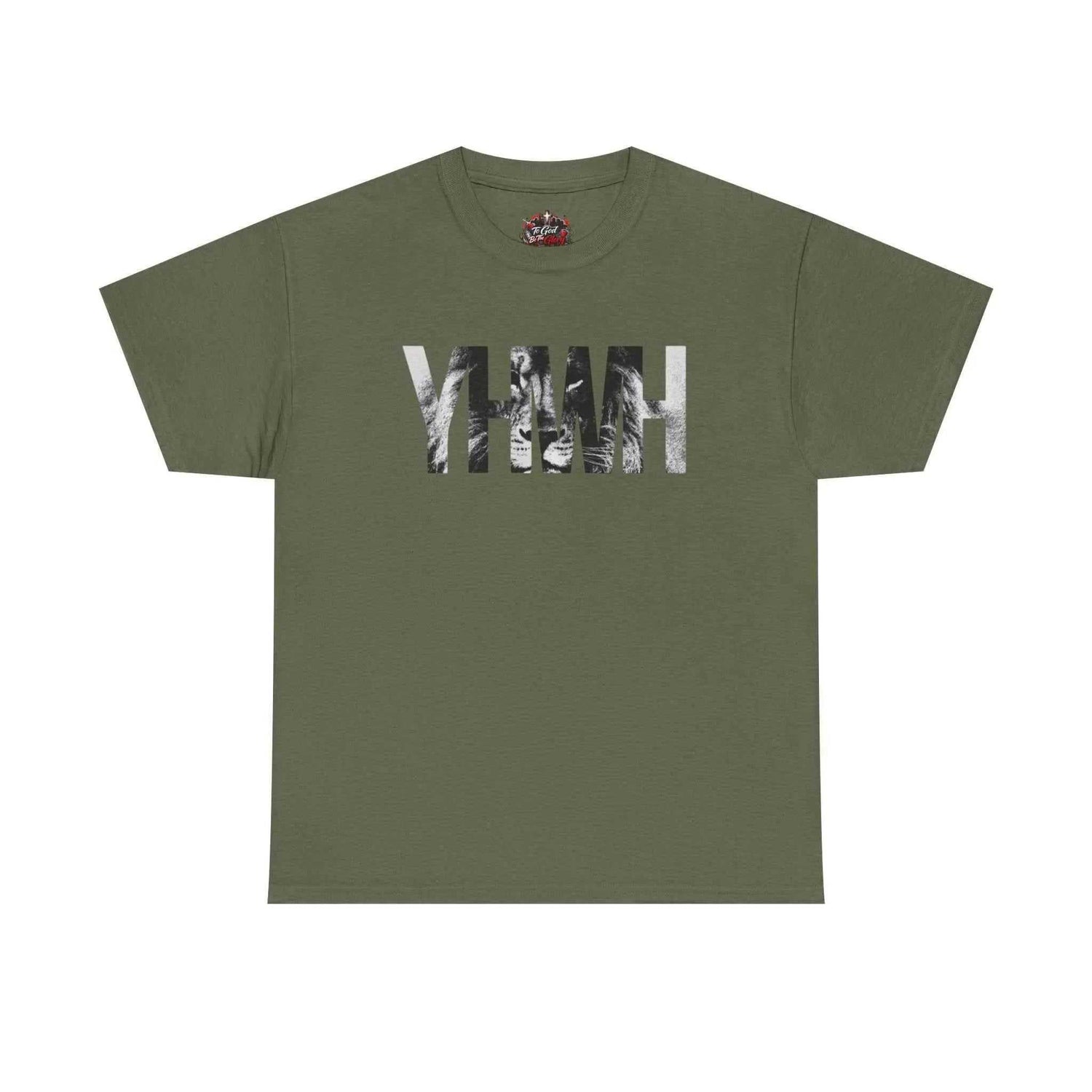 YHWH Marble Text T-Shirt — Minimalist Religious Faith Tee T-Shirt Printify Military Green S