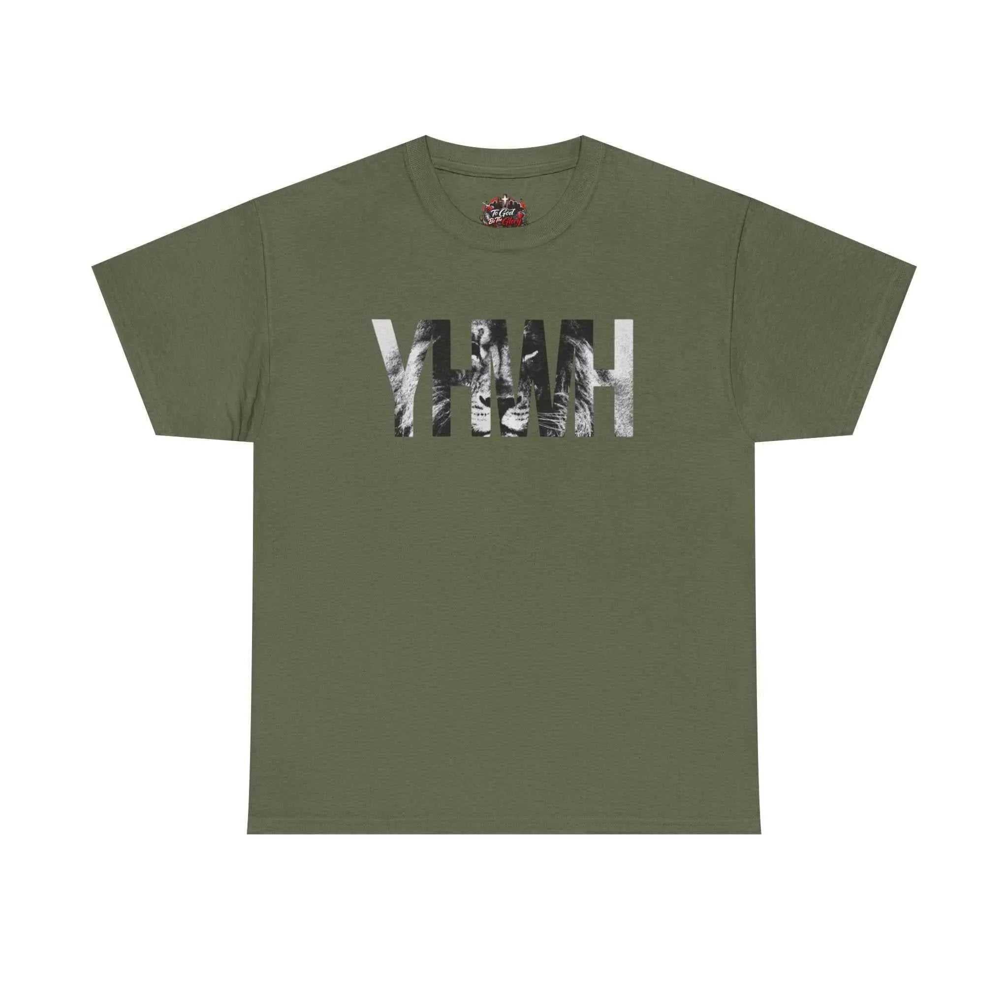 YHWH Marble Text T-Shirt — Minimalist Religious Faith Tee T-Shirt Printify Military Green S