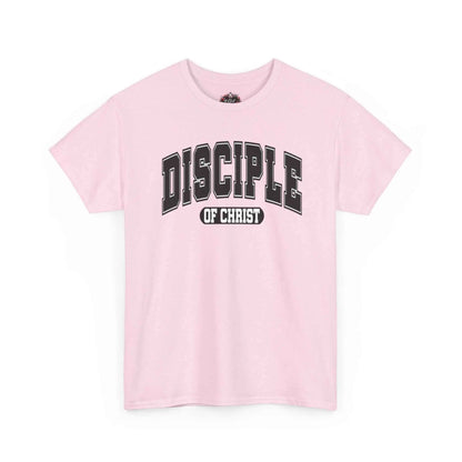 Disciple of Christ Tee — Christian Faith Inspirational T-Shirt displayed on a pink cotton t-shirt.