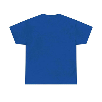 Back view of the Jesus Saves Graffiti T-Shirt in vibrant blue fabric.
