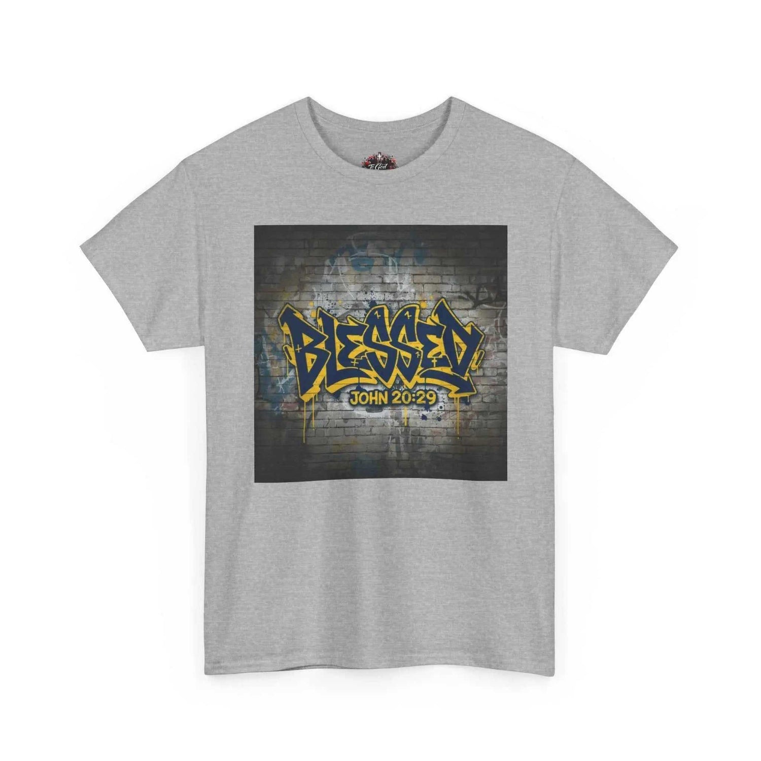 Blessed Graffiti T-Shirt — "Blessed" John 20:29 Christian Faith Tee T-Shirt Printify