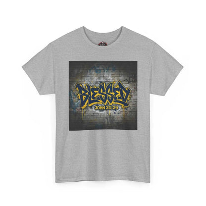 Blessed Graffiti T-Shirt — "Blessed" John 20:29 Christian Faith Tee T-Shirt Printify