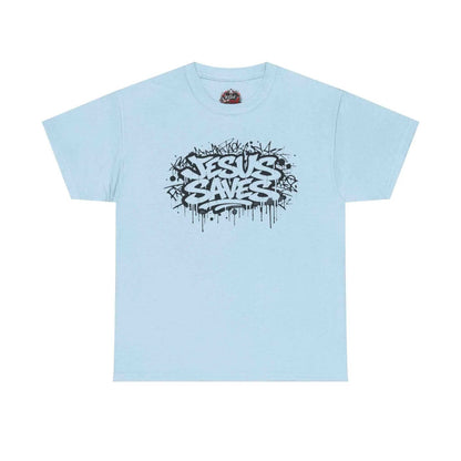 Jesus Saves Graffiti T-Shirt T-Shirt Printify Light Blue S