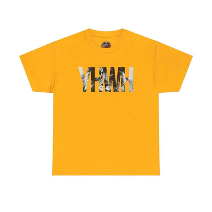 YHWH Marble Text T-Shirt — Minimalist Religious Faith Tee T-Shirt Printify Gold S