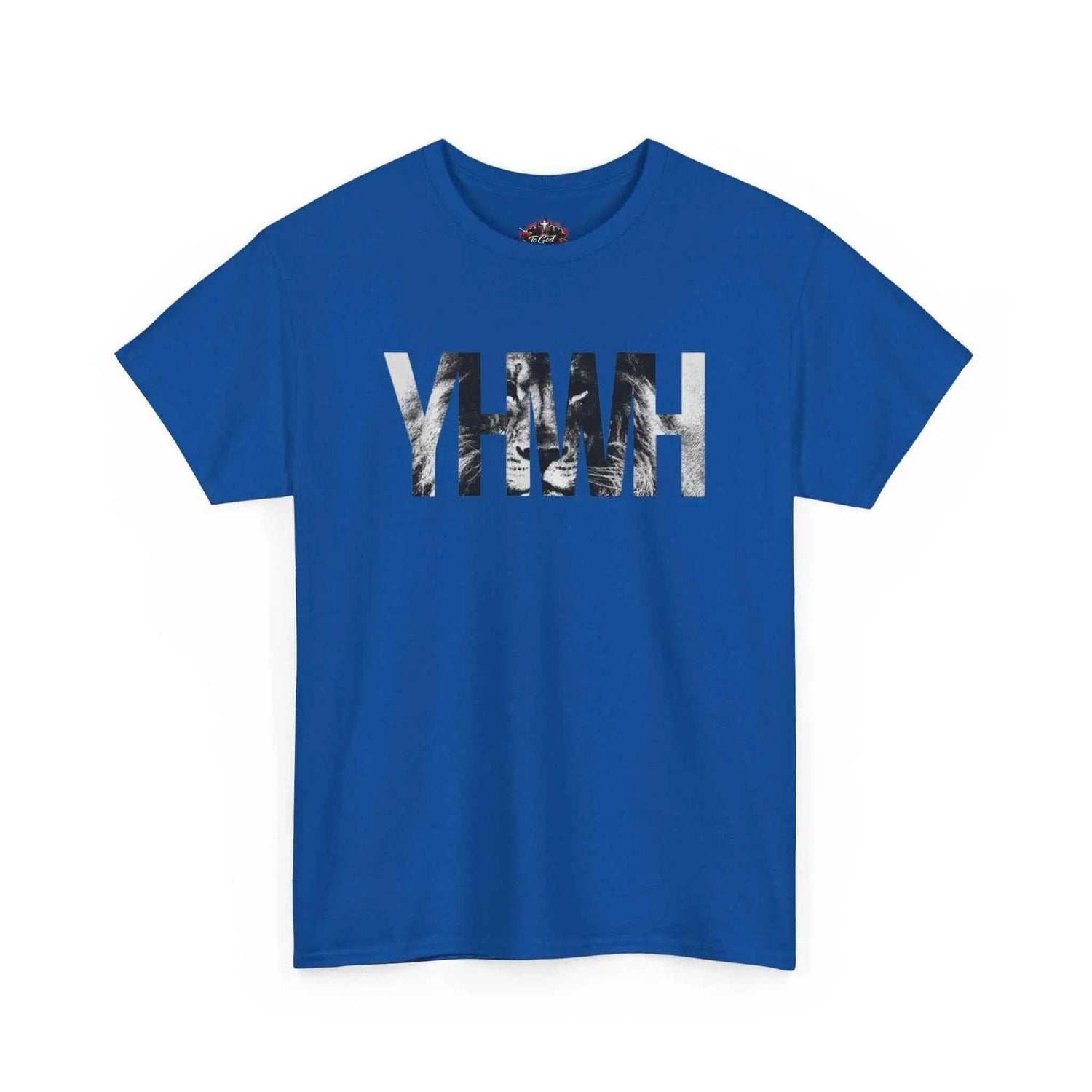 YHWH Marble Text T-Shirt — Minimalist Religious Faith Tee in blue color, showcasing stylish marble design.