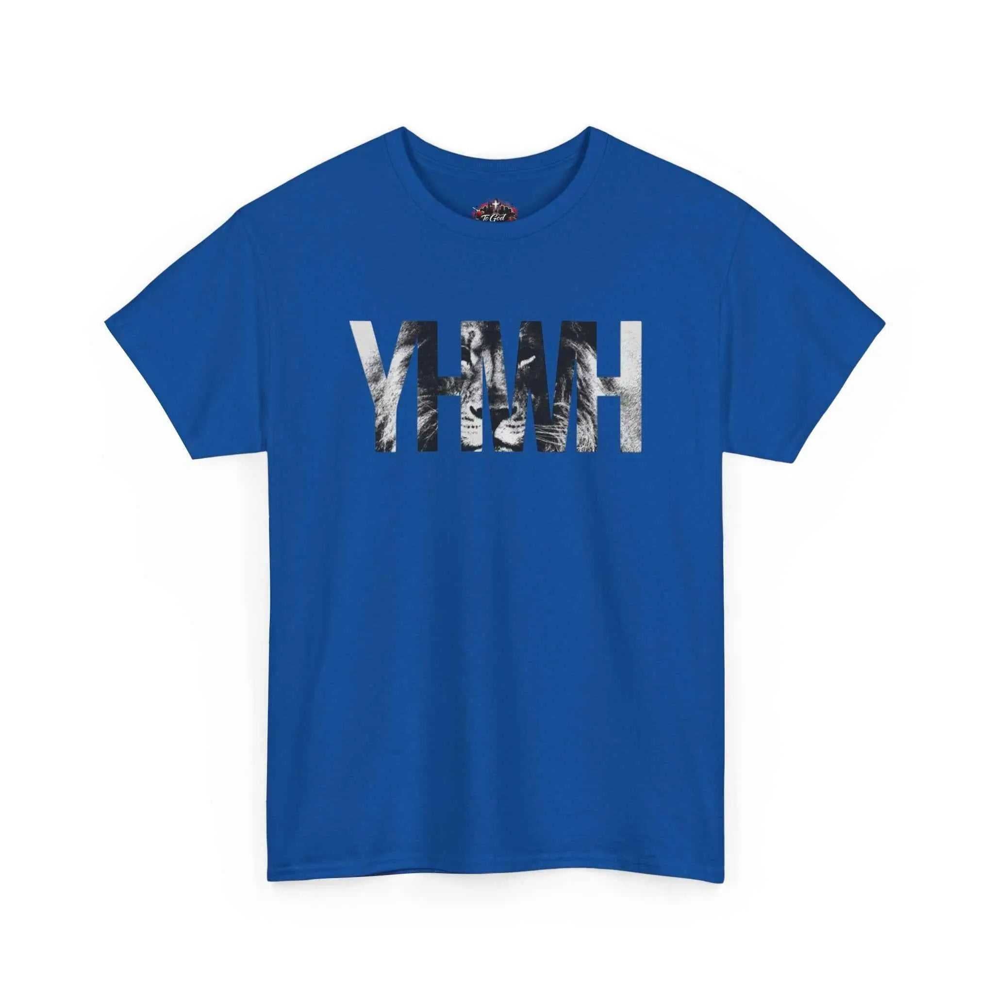 YHWH Marble Text T-Shirt — Minimalist Religious Faith Tee in blue color, showcasing stylish marble design.