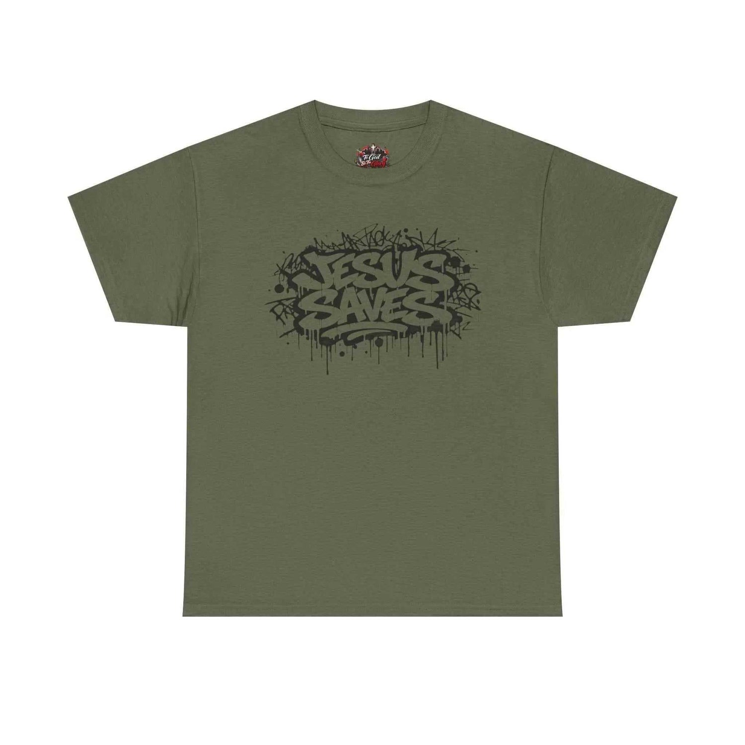 Jesus Saves Graffiti T-Shirt T-Shirt Printify Military Green S
