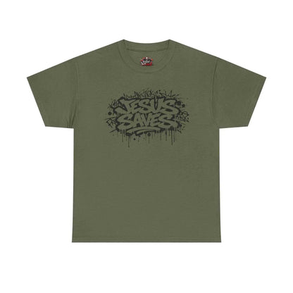 Jesus Saves Graffiti T-Shirt T-Shirt Printify Military Green S