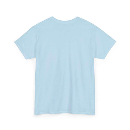 Back view of YHWH Marble Text T-Shirt — Minimalist Religious Faith Tee in Light Blue color.