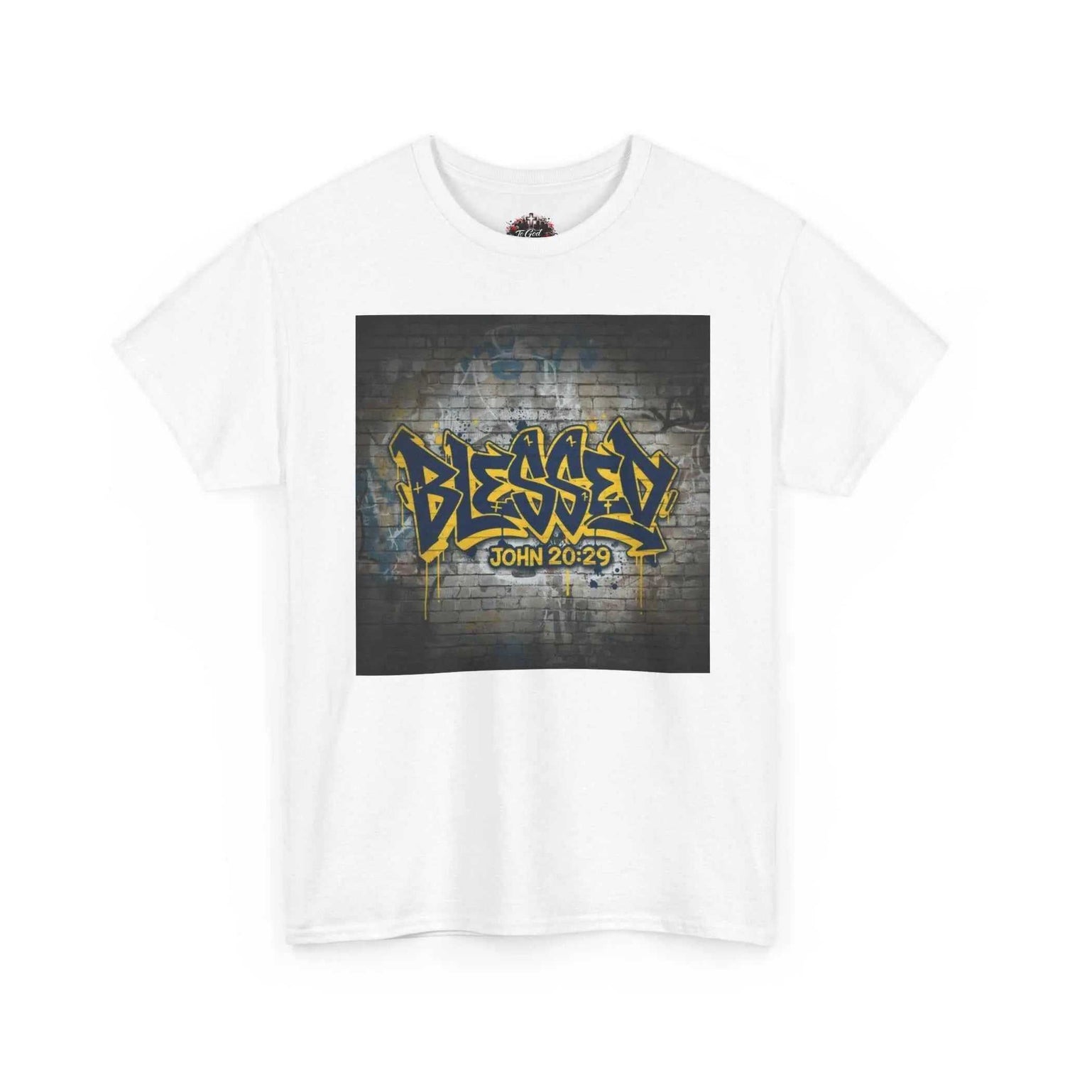 Blessed Graffiti T-Shirt — "Blessed" John 20:29 Christian Faith Tee T-Shirt Printify