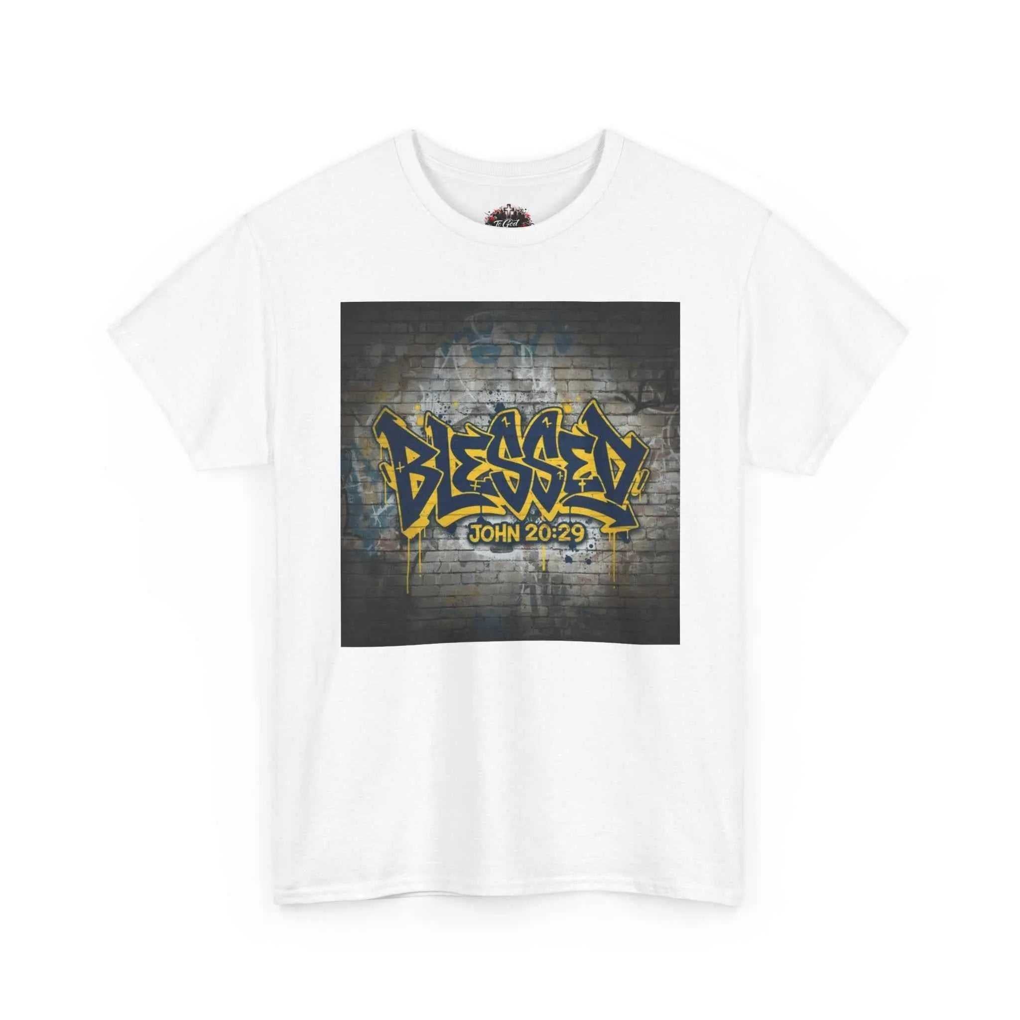 Blessed Graffiti T-Shirt — "Blessed" John 20:29 Christian Faith Tee T-Shirt Printify