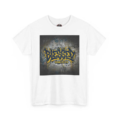 Blessed Graffiti T-Shirt — "Blessed" John 20:29 Christian Faith Tee T-Shirt Printify