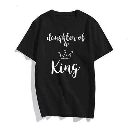 Christian T-Shirt Daughter of The King Letter Print T-shirt To God be The Glory Creations Black-3460 4XL Females