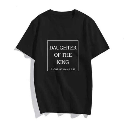 Christian T-Shirt Daughter of The King Letter Print T-shirt To God be The Glory Creations black-1627 M Females