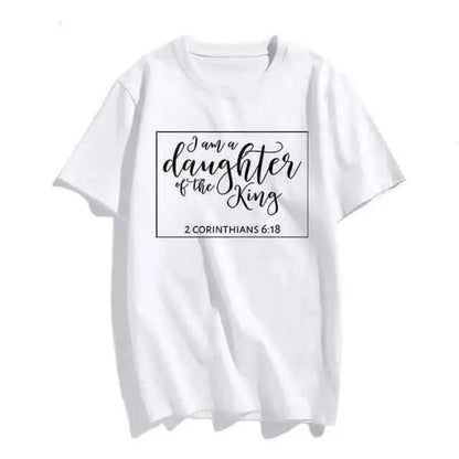 Christian T-Shirt Daughter of The King Letter Print T-shirt To God be The Glory Creations