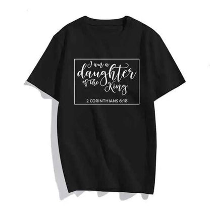 Christian T-Shirt Daughter of The King Letter Print T-shirt To God be The Glory Creations